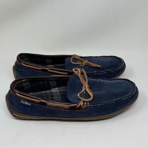 LL Bean Slippers Mens 11 M Blue Suede Flannel Lined Comfort Indoor Outdoor